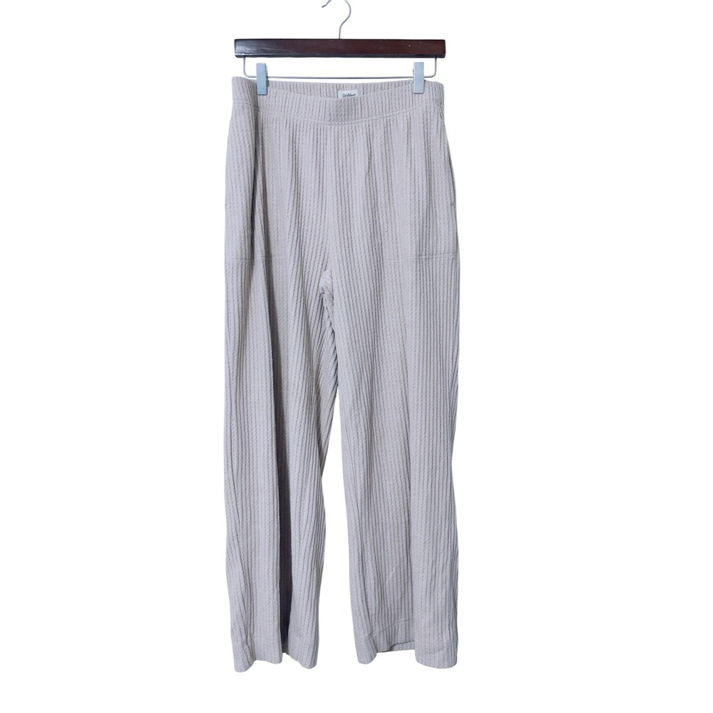 UpWest Women Ribbed Wide Leg Lounge‎ Pants Size M Beige Cozy Pockets Minimalist